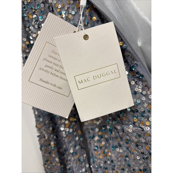 Mac Duggal Size 2 Silver 5213 SEQUIN LONG SLEEVE Wrap Formal GOWN Dress $498 - Picture 10 of 11